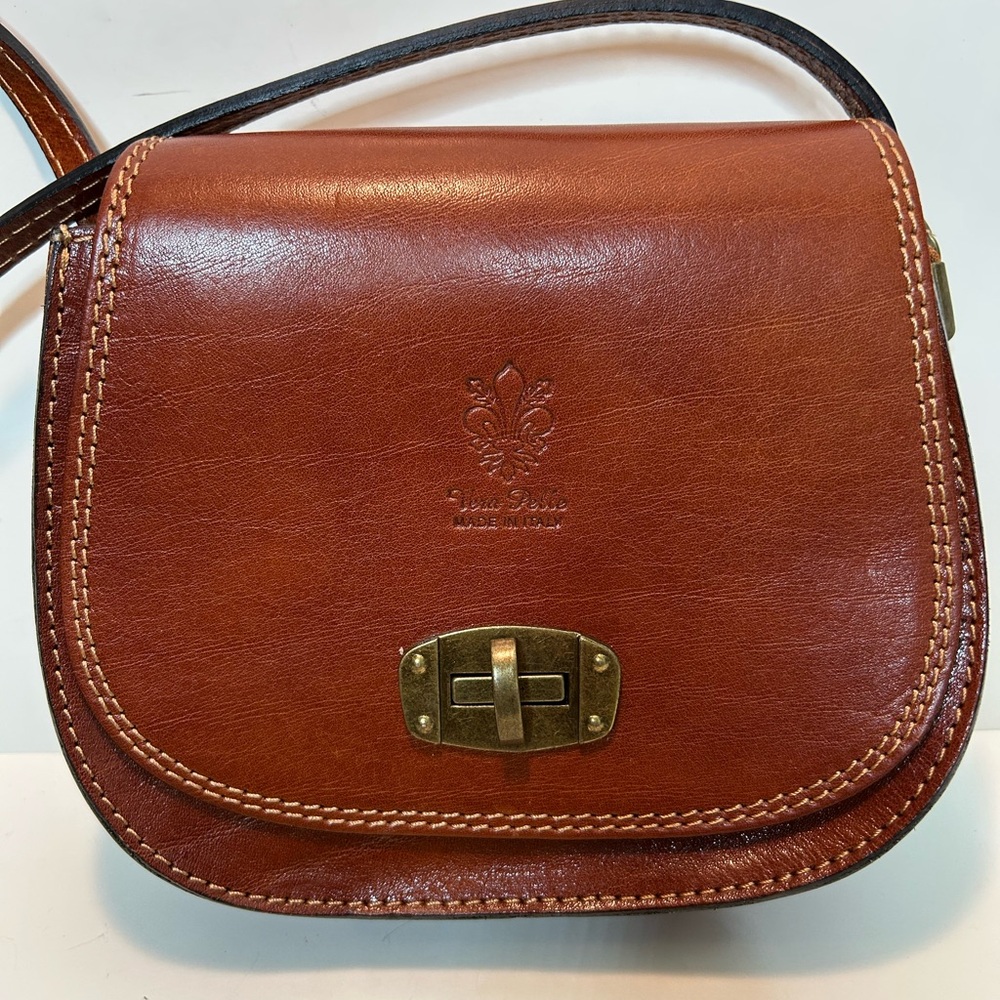 Vera Pelle Small Brown Leather Crossbody Bag Italy - Picture 2 of 12